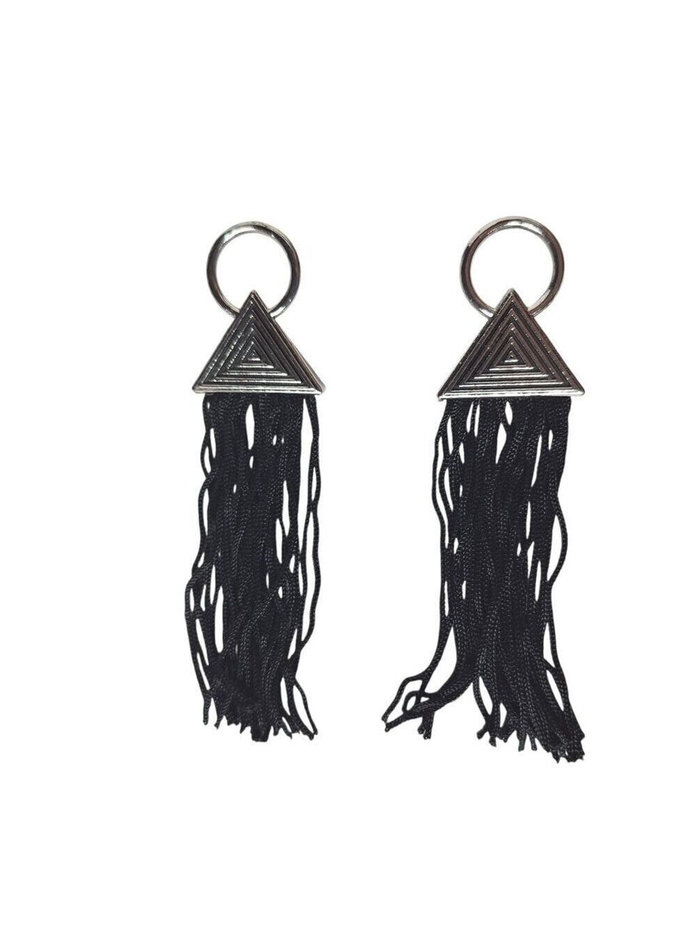 Silver Black Triangle Drop Earrings Boho Festival